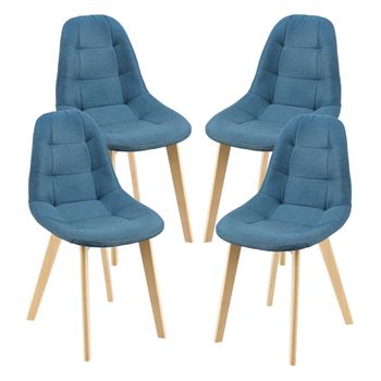 Set De 4 Sillas De Comedor Kopparberg 86 X 53 X 47 Cm Tapizado Patas De Haya Azul [en.casa]