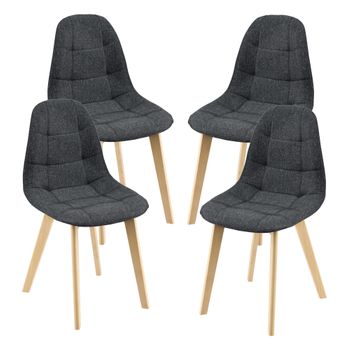 Set De 4 Sillas De Comedor Kopparberg Tapizado Patas De Haya 86 X 53 X 47 Cm - Negro [en.casa]