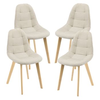 Set De 4 Sillas De Comedor Kopparberg Tapizado Patas De Haya 86 X 53 X 47 Cm - Beige [en.casa]