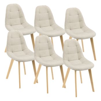 Set De 6 Sillas De Comedor Kopparberg Tapizado Patas De Haya 86 X 53 X 47 Cm - Beige [en.casa]