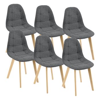 Set De 6 Sillas De Comedor Kopparberg Tapizado Patas De Haya 86 X 53 X 47 Cm - Gris Oscuro [en.casa]