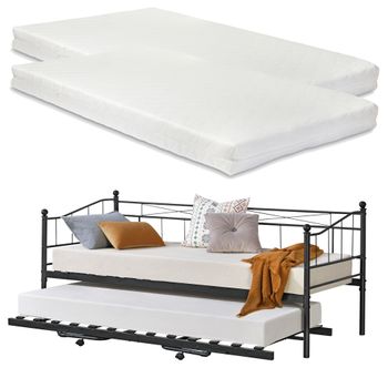 Cama Con Cama Supletoria Skutskär Con 2 Colchones 90 X 200 Cm Metal - Negro Mate [en.casa]