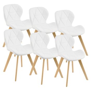 Set De 6 Sillas De Comedor Älmhult Diseño Escandinavo Polipiel Y Madera 81 X 57 X 49 Cm - Blanco [en.casa]