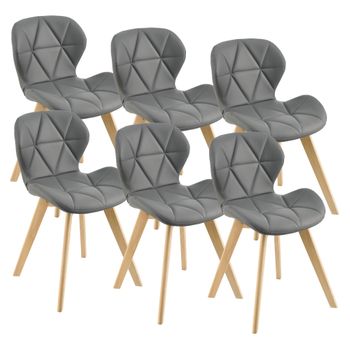 Set De 6 Sillas De Comedor Älmhult Diseño Escandinavo Polipiel Y Madera 81 X 57 X 49 Cm - Gris [en.casa]