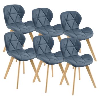 Set De 6 Sillas De Comedor Älmhult Diseño Escandinavo Polipiel Y Madera 81 X 57 X 49 Cm - Azul [en.casa]