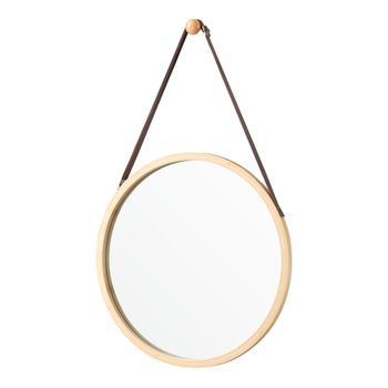 Espejo De Pared Para El Baño Bykle Con Correa 60 X Ø 38 Cm Bambú Natural [en.casa]