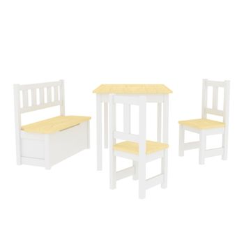 Juego De Mesa Con 2 Sillas Y 1 Banco Para Niños Lousame Pino Mdf Natural / Blanco [en.casa]