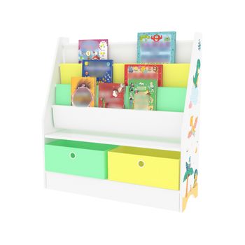 Estantería Para Niños Neda Con Motivo Dinosaurio 74 X 71 X 23 Cm Blanco/verde/amarillo [en.casa]