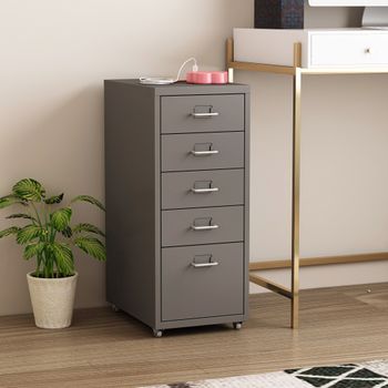 Archivador Móvil Kökar Con 5 Cajones 69x28x41 Cm Acero - Gris [en.casa]