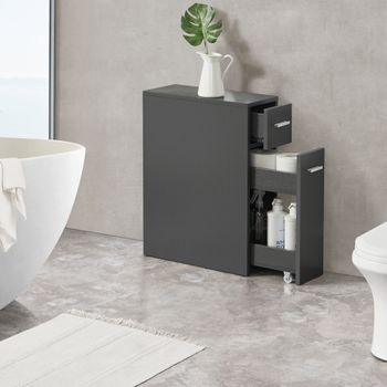 Mueble De Baño Kauhajoki Cajón Con 4 Ruedas Aglomerado 61 X 20 X 45 Cm - Gris Oscuro [en.casa]