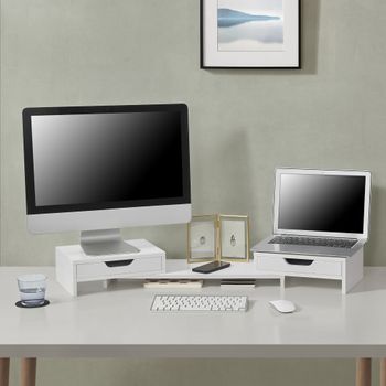 Soporte Para Monitor De Ordenador Hattula Con 2 Cajones Y Ranuras Mdf/bambú  59 X 33 X 11 Cm - Blanco Y Natural [en.casa] con Ofertas en Carrefour