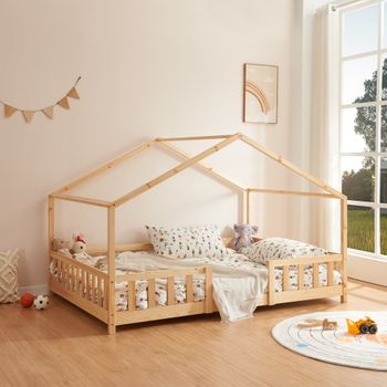 Cama Para Niños Treviolo Forma De Casa Pino 120x200 Cm - Pino Natural [en.casa]