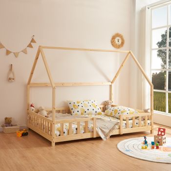 Cama infantil Vindafjord en forma de casa con colchón bambú 140 x 200 cm -  Color natural [en.casa]