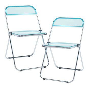 Silla Plegable Pornainen Transparente Acero Cromado 74x46x47 Cm Azul Claro - [en.casa]