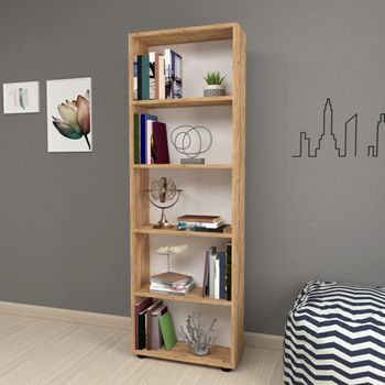 Librería Estantería | Estanteria Libros De Pared | 230x186x25cm | Salón -  Comedor - Oficina | Con Almacenaje | Estilo Moderno | Roble Y Negro