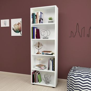 Librería Vara De 5 Niveles Aglomerado 172 X 55 X 20 Cm Blanco [en.casa]