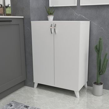 Aparador Falköping con 2 puertas de malla metálica fina y acero 102 x 80 x  40 cm - Blanco [en.casa]