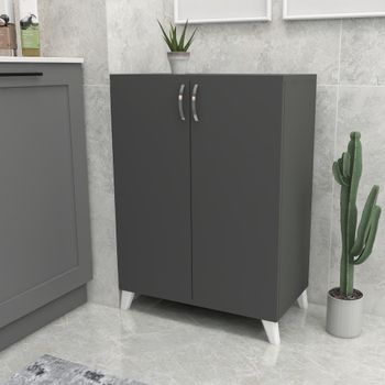 Zapatero Bobeck con cajón y dos compartimentos cerrados aglomerado 72 x 80  x 28 cm - Gris oscuro [en.casa]