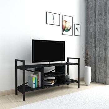 Mueble De Tv Osterøy Aglomerado/metal 61 X 120 X 35 Cm Efecto Mármol Negro [en.casa]