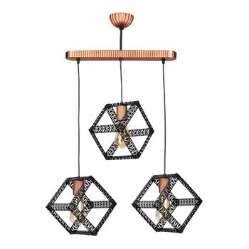 Lámpara Colgante Diss 3x E27 60 W Metal Y Plástico 90 X 58 X 16 Cm - Negro / Cobre [lux.pro]