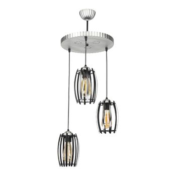 Lámpara Colgante Purley 3x E27 60 W Metal-plástico 90 X 37 X 37 Cm - Plateado Y Negro [lux.pro]