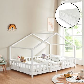 Cama Para Niños Treviolo Forma De Casa Pino Con Colchón 140x200 Cm Blanco Mate [en.casa][neu.haus]