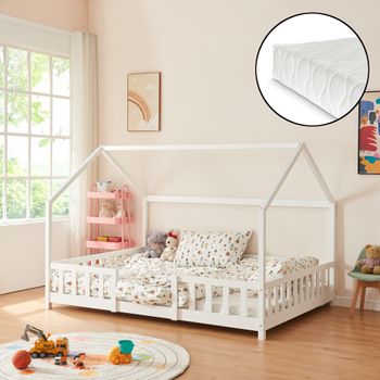 Cama Para Niños Sisimiut Forma De Casa Pino Con Colchón 120x200 Cm Blanco Mate [en.casa][neu.haus]