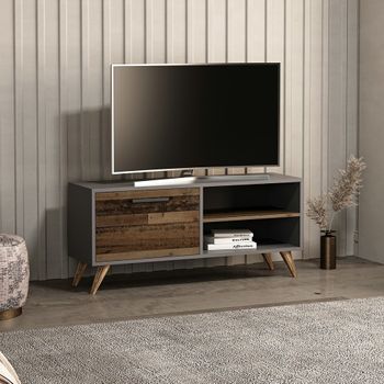 Mueble Tv Helle Con 2 Estantes Aglomerado 50 X 120 X 35 Cm Antracita / Madera Antigua [en.casa]