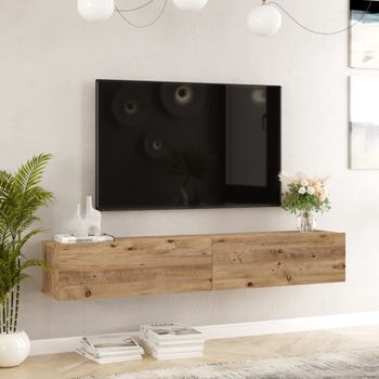 Mueble Tv Suspendido Laitila Aglomerado 180x32x30 Cm - Roble Oscuro Y  Efecto Hormigón [en.casa] con Ofertas en Carrefour