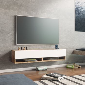 Mueble Tv Suspendido Lapinlahti Aglomerado 180x32x30 Cm - Efecto Hormigón /  Antracita [en.casa] con Ofertas en Carrefour