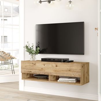 Mueble Tv Suspendido Vihti Aglomerado 180 X 31 X 30 Cm - Roble Negro  [en.casa] con Ofertas en Carrefour