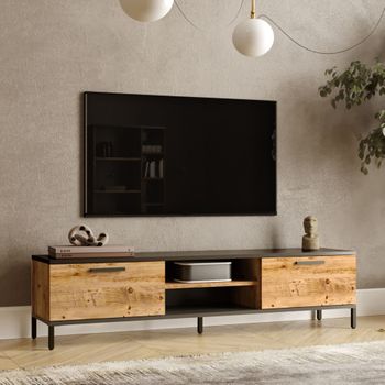 Mueble Tv Suspendido Laitila Aglomerado 180x32x30 Cm Roble Rústico  [en.casa] con Ofertas en Carrefour