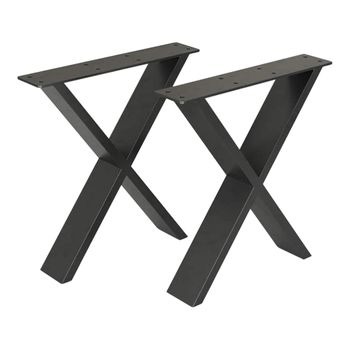 Juego De 2 Patas De Mesa Maribo En Forma De X 72 X 55 X 6 Cm Negro Mate [en.casa]