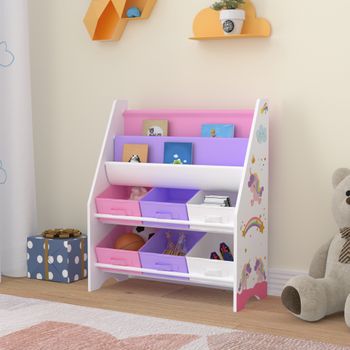 Estantería Para Niños Ponteceso Motivo Unicornio Aglomerado/tela 74 X 62 X 27 Cm Multicolor [en.casa]