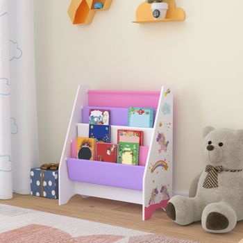 Estantería Para Niños Fisterra 4 Niveles Unicornio Aglomerado/poliéster 74 X 62 X 29 Cm Multicolor [en.casa]