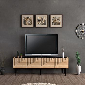 Mueble De Tv Oppdal Aglomerado/plástico 45 X 154 X 37 Cm Roble / Mármol Negro [en.casa]