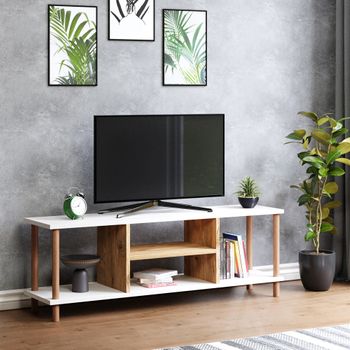 Mueble Tv Ærøskøbing Aglomerado 43 X 120 X 29 Cm Blanco / Efecto Madera [en.casa]