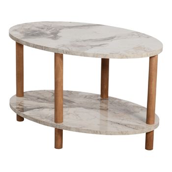 Mesa De Centro Højreby Ovalada Aglomerado/madera 43 X 70 X 44 Cm Mármol Crema [en.casa]