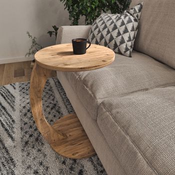 Mesa Auxiliar Holeby Con 4 Ruedas Aglomerado 56 X Ø 38 Cm - Efecto Madera [en.casa]