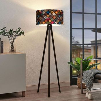 Lámpara De Pie Trípode Newport 1xe27 20 W Mdf Pvc 21 X Ø 38 Cm Negro / Multicolor [lux.pro]