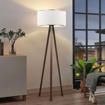 Lámpara De Pie Trípode Newport 1xe27 20 W Mdf Textil 21 X Ø 38 Cm Efecto Madera / Blanco  [lux.pro]