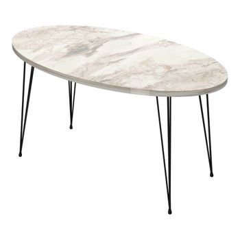 Mesa De Centro Skævinge Ovalada Aglomerado Y Metal 43 X 90 X 50 Cm - Mármol Blanco Y Negro [en.casa]