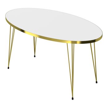 Mesa De Centro Skævinge Ovalada Aglomerado Y Metal 43 X 90 X 50 Cm - Blanco Y Dorado [en.casa]