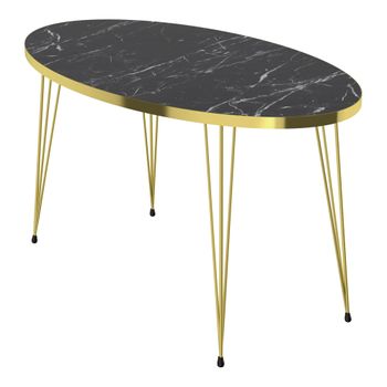 Mesa De Centro Skævinge Ovalada Aglomerado Y Metal 43 X 90 X 50 Cm - Mármol Negro Y Dorado [en.casa]