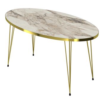 Mesa De Centro Skævinge Ovalada Aglomerado Y Metal 43 X 90 X 50 Cm - Mármol Blanco Y Dorado [en.casa]