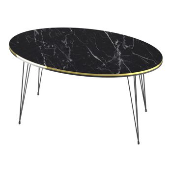 Mesa De Centro Hirtshals Ovalada Aglomerado Y Metal 41 X 90 X 50 Cm - Mármol Negro Y Dorado [en.casa]