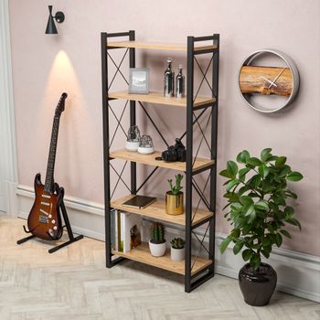 Librería Skørping De 5 Niveles Aglomerado/metal 180 X 65 X 30 Cm - Efecto Madera Y Negro [en.casa]