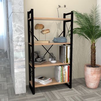 Librería Skørping De 4 Niveles Aglomerado/metal 150 X 65 X 30 Cm - Efecto Madera Y Negro [en.casa]