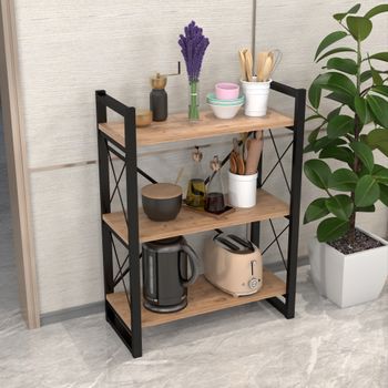 Librería Skørping De 3 Niveles Aglomerado/metal 90 X 65 X 30 Cm - Efecto Madera Y Negro [en.casa]