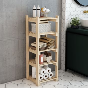 Estantería De Pie Tølløse De 5 Niveles Para Baño Pino 90 X 30 X 30 Cm - Natural [en.casa]